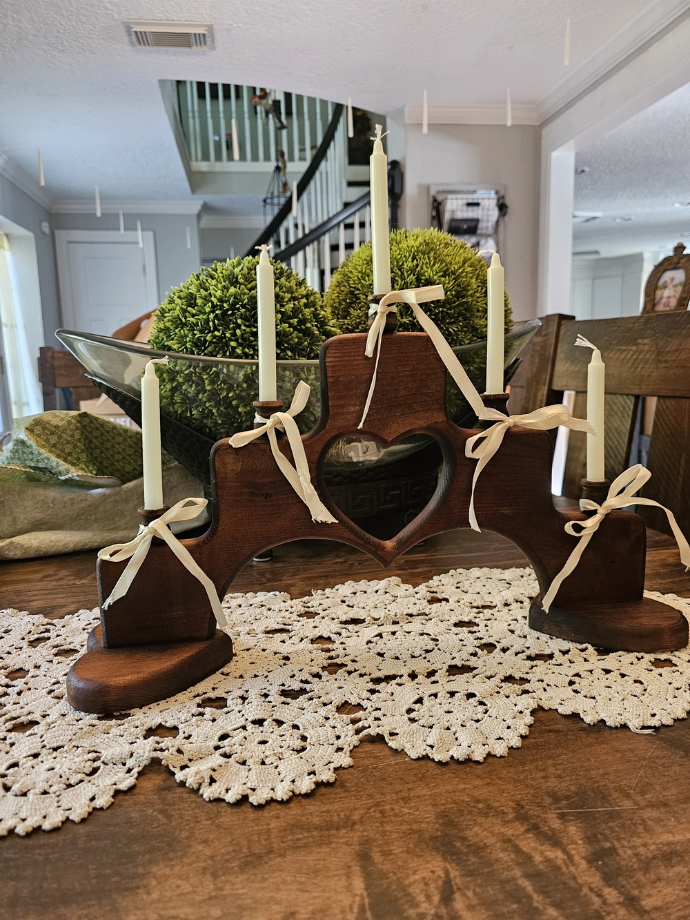 Rustic Wooden Heart Candle Holder - Brown Triple HEART❤️ Footed Cottagecore